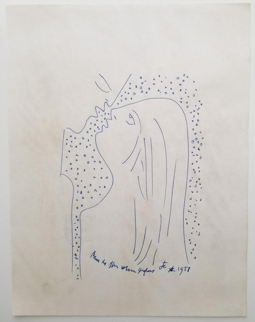 Jean Cocteau ink-Drawing on Paper (1 of 2)