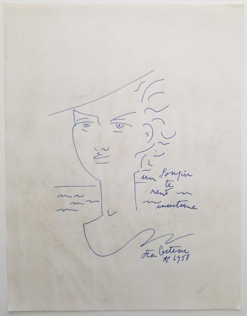 Jean Cocteau ink-Drawing on Paper (1 of 2)