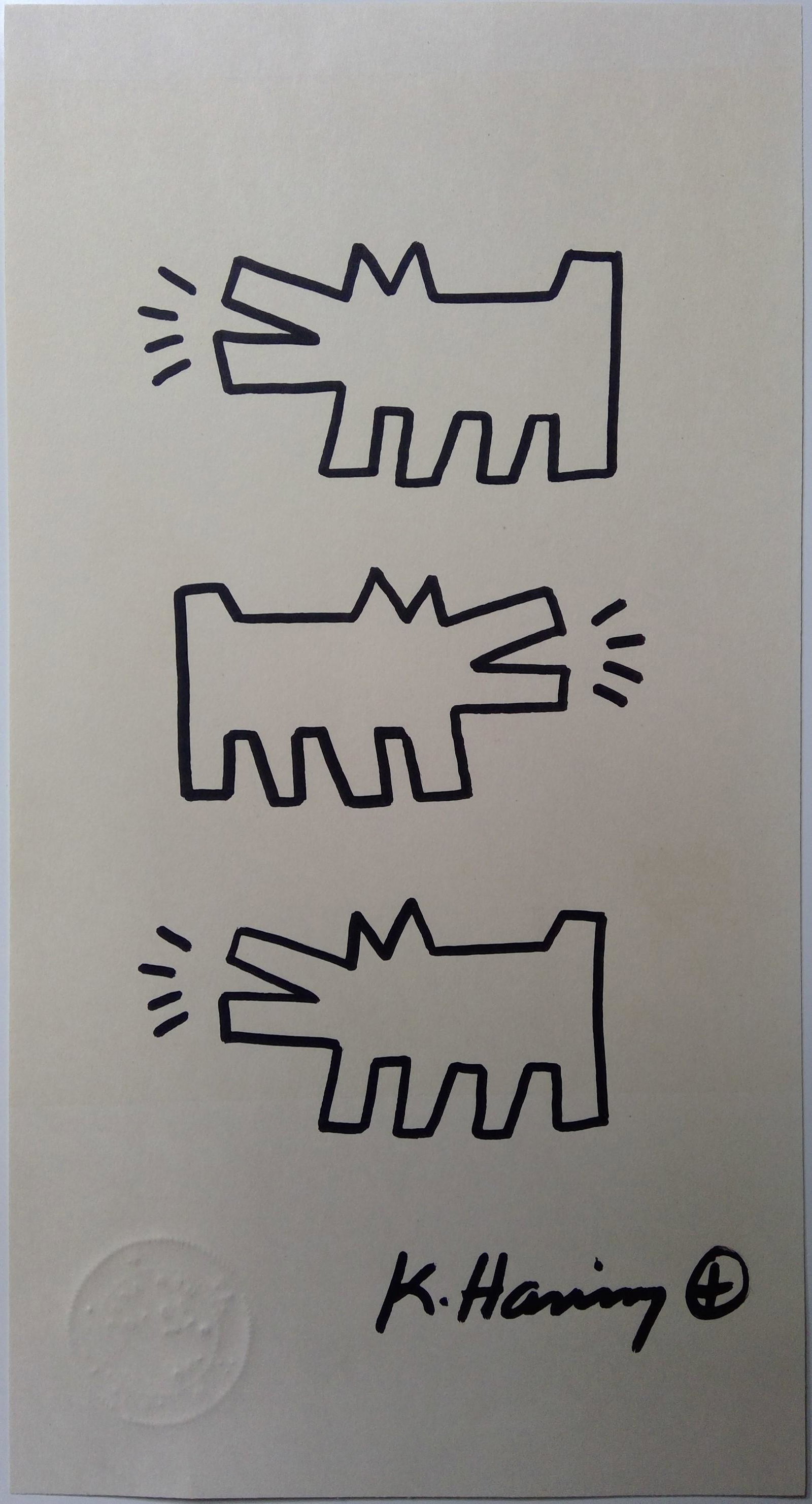 Keith Haring Painting: Keith Haring painting. This painting is being sold in the manner of the artist. The painting does not have a Certificate of Authenticity, providence, or other documents. Sold as-is. Size: 6 x 12 inche
