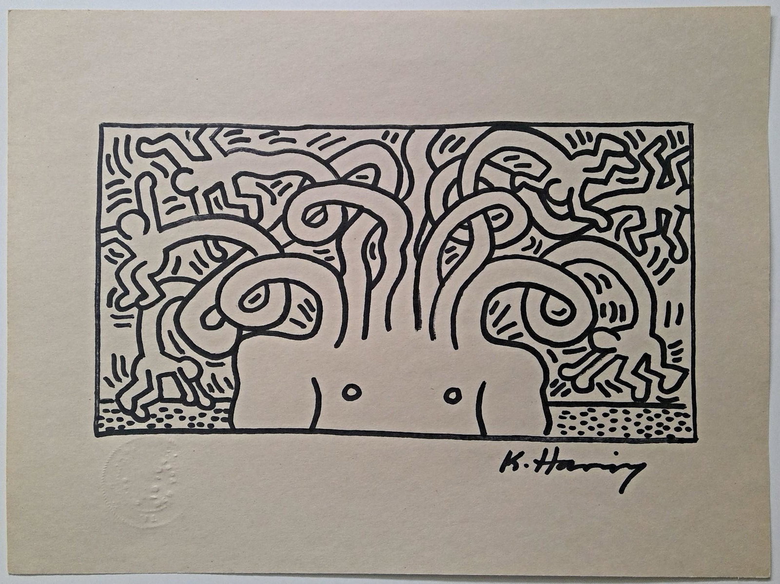 Keith Haring Painting: Keith Haring Painting Signed. This painting is being sold in the manner of the artist. The painting does not have a Certificate of Authenticity, providence, or other documents. Sold as-is. Size: 12 x 