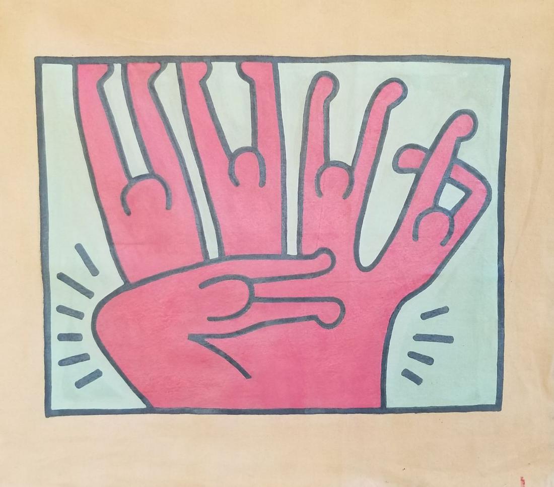 Keith Haring painting on canvas: Keith Haring painting on canvas unstretched. Private Collection. This painting is being sold in the manner of the artist. The painting does not have a Certificate of Authenticity, providence, or other