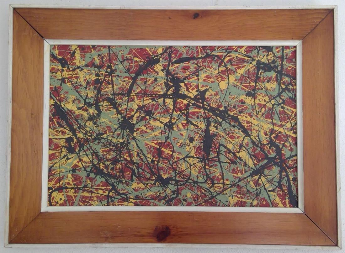 In the style of Jackson Pollock Abstract Painting: In the style of Jackson Pollock Abstract Painting Frame Size: 23 x 17 inches. The painting does not have a Certificate of Authenticity, providence, or other documents. Sold as-is. In the style of&rdqu