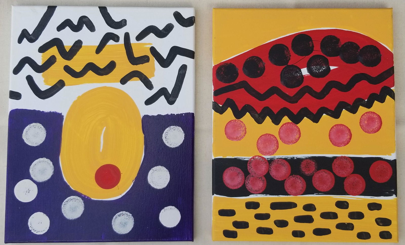 Set of 2 Abstract Painting on Canvas Signed. (1 of 3)