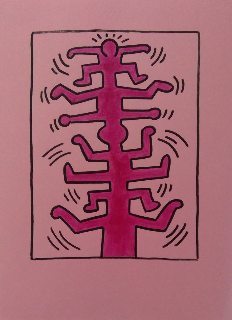 Keith Haring Painting on Paper: In the Style of Keith Haring painting on paper. The painting does not have a Certificate of Authenticity, providence, or other documents. Sold as-is. Size: 9 x 12 inches. In the style of” works are 