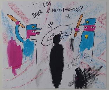 Jean-Michel Basquiat Mixed Media Painting: In the style of Jean-Michel Basquiat Mixed Media Painting on Paper. Size: 11 1/2 x 14 inches. The painting does not have a Certificate of Authenticity, providence, or other documents. Sold as-is. In