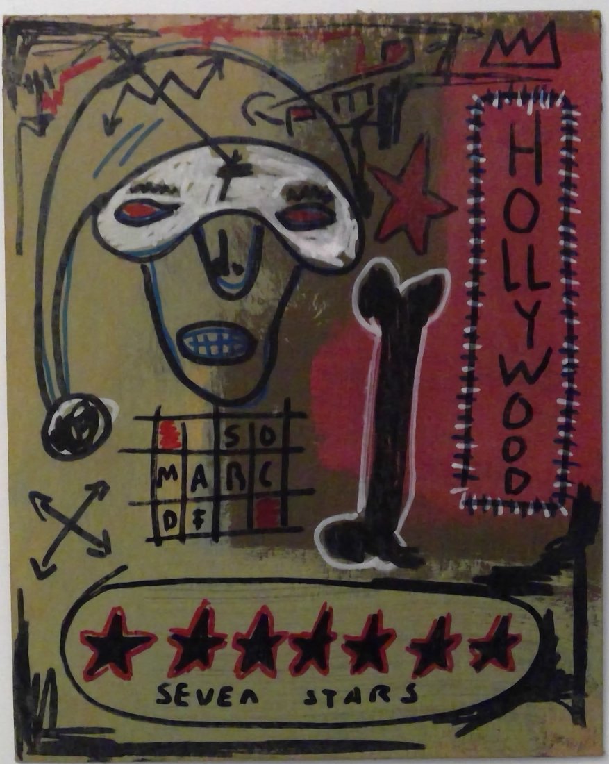 Jean-Michel Basquiat Painting in the manner of: Abstract Contemporary Expressionism Painting Jean-Michel Basquiat Mixed Technique. Size: 8 x 10 inches. This painting is being sold in the manner of the artist. The painting does not have a Certificat