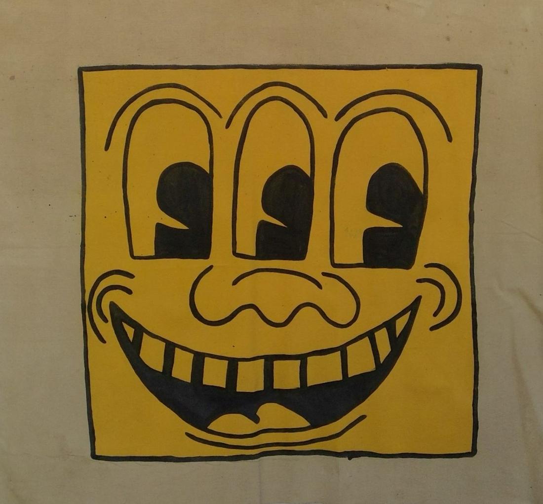 Keith Haring painting in the manner of: Keith Haring painting on canvas unstretched. This painting is being sold in the manner of the artist. The painting does not have a Certificate of Authenticity, providence, or other documents. Sold as-