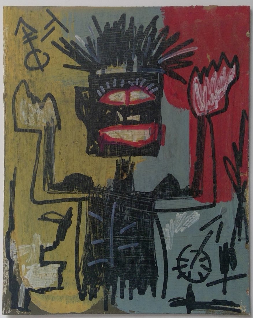 Jean-Michel Basquiat Painting in the manner of: Abstract Contemporary Expressionism Painting Jean-Michel Basquiat Mixed Technique. Size: 8 x 10 inches. This painting is being sold in the manner of the artist. The painting does not have a Certificat