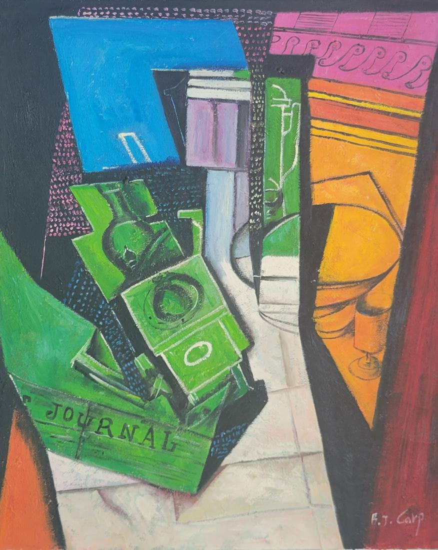 Juan Gris Oil Painting on Canvas: Breakfast by Juan Gris. Oil Painting on canvas unstretched. This lot has no documents and is being sold in the style of the artist. Free shipping in the United States Canvas Size: 24 x 30 inches.