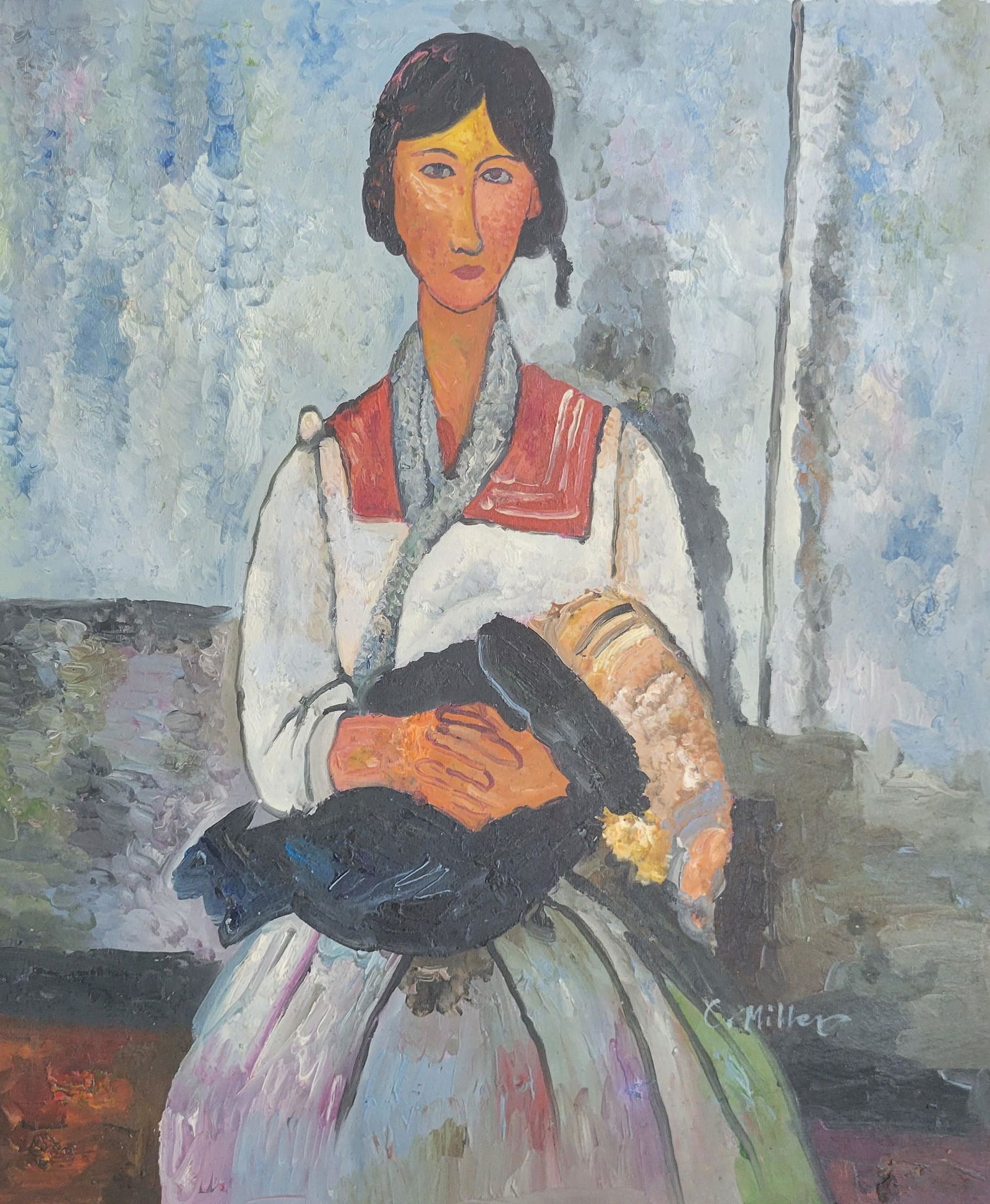 Amedeo Modigliani Oil Painting on Canvas: Gypsy Woman with Baby by Amedeo Modigliani. Oil Painting on canvas unstretched. This piece does not have a Certificate of Authenticity, providence, or other documents. Sold as-is, in the manner of the