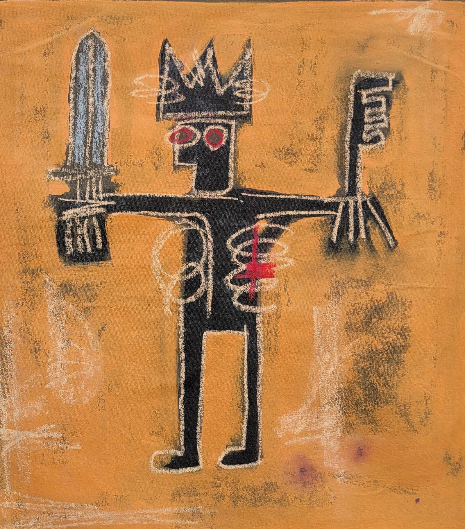 Jean-Michel Basquiat Painting on Canvas: J.M.B Abstract Contemporary Expressionism Painting on Canvas unstretched. The painting does not have a Certificate of Authenticity, providence, or other documents. Sold as-is, in the manner of the art