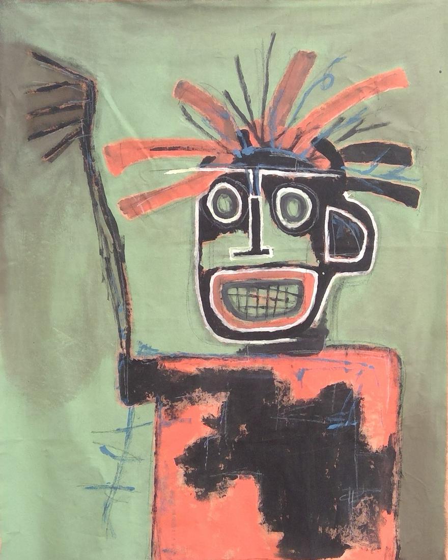 65 x 73 Jean-Michel Basquiat Painting on Canvas: J.M.B XL Abstract Contemporary Expressionism Painting on Canvas unstretched. The painting does not have a Certificate of Authenticity, providence, or other documents. Sold as-is, in the manner of the 