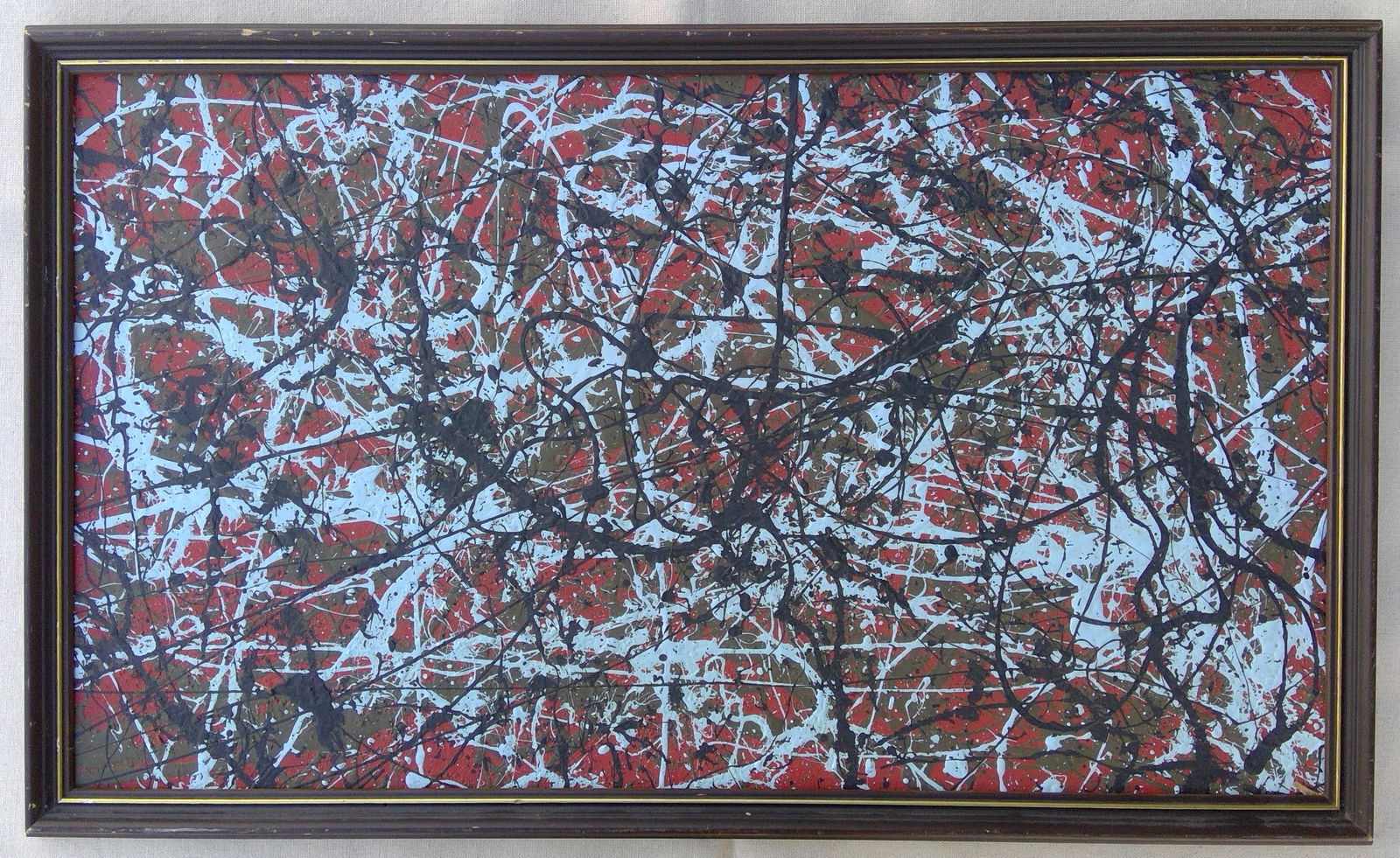 Jackson Pollock Abstract Painting: Jackson Pollock Abstract Painting. Frame Size: 25 1/2 x 15 1/2 inches. The painting does not have a Certificate of Authenticity, providence, or other documents. Sold as-is, in the manner of the artist