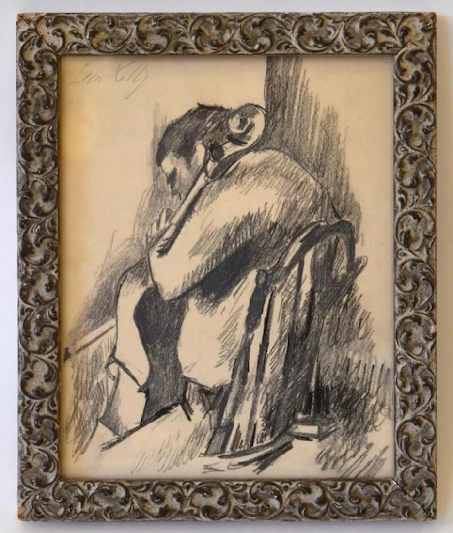 LEON KELLY, American Charcoal and Graphite: Portrait of Adrian Siegal (Cellist for Phila. Symphony Orchestra. 10 X 8" Provenance: The estate of Adrian and Sophoe Siegal. Sold at Freeman's Auction 1995.