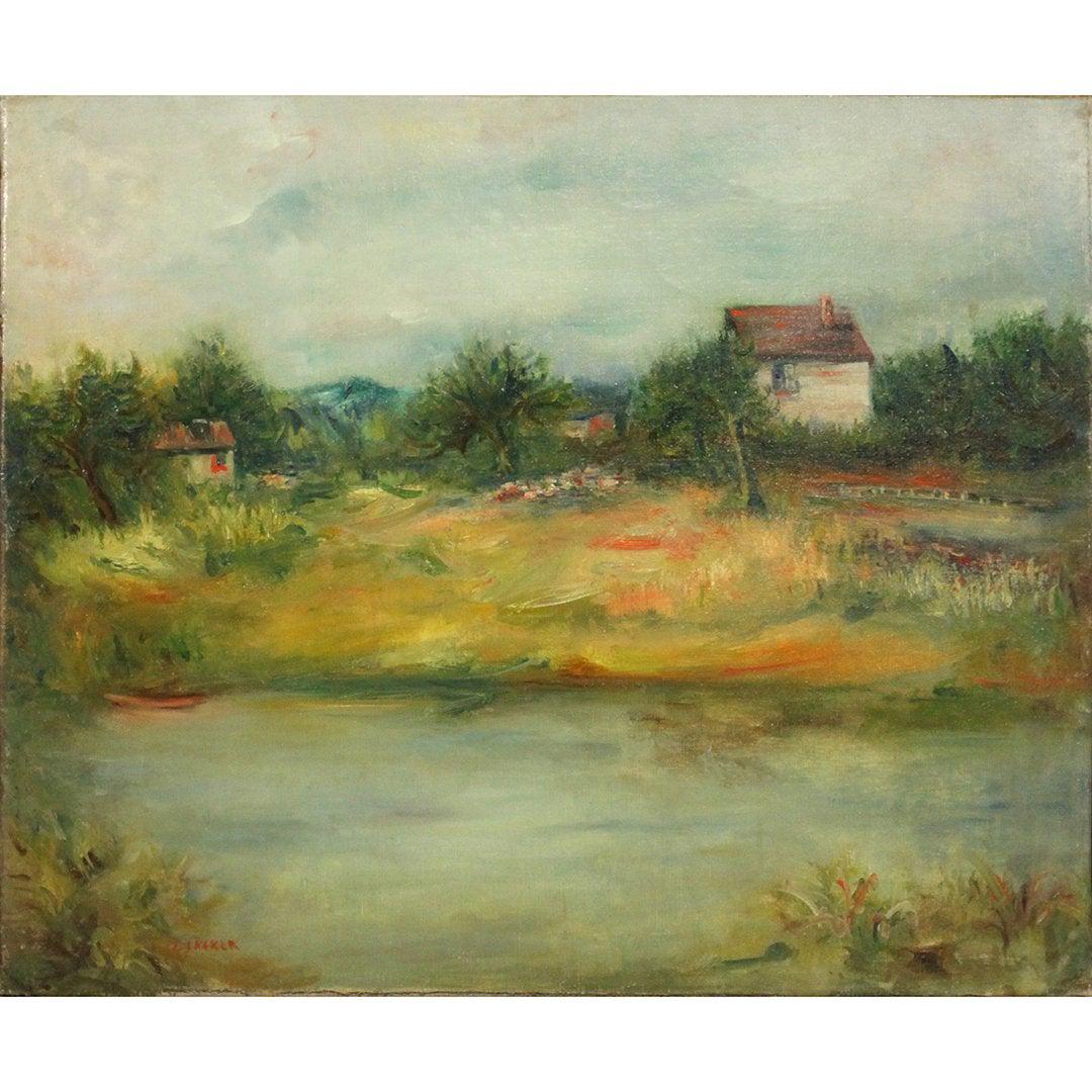 Jacques Zucker, Polish-American Artist - Lake Scene: Original Oil on Canvas - Provenance Estate of Jacques Zucker - Canvas size 21.5 X 25.5"