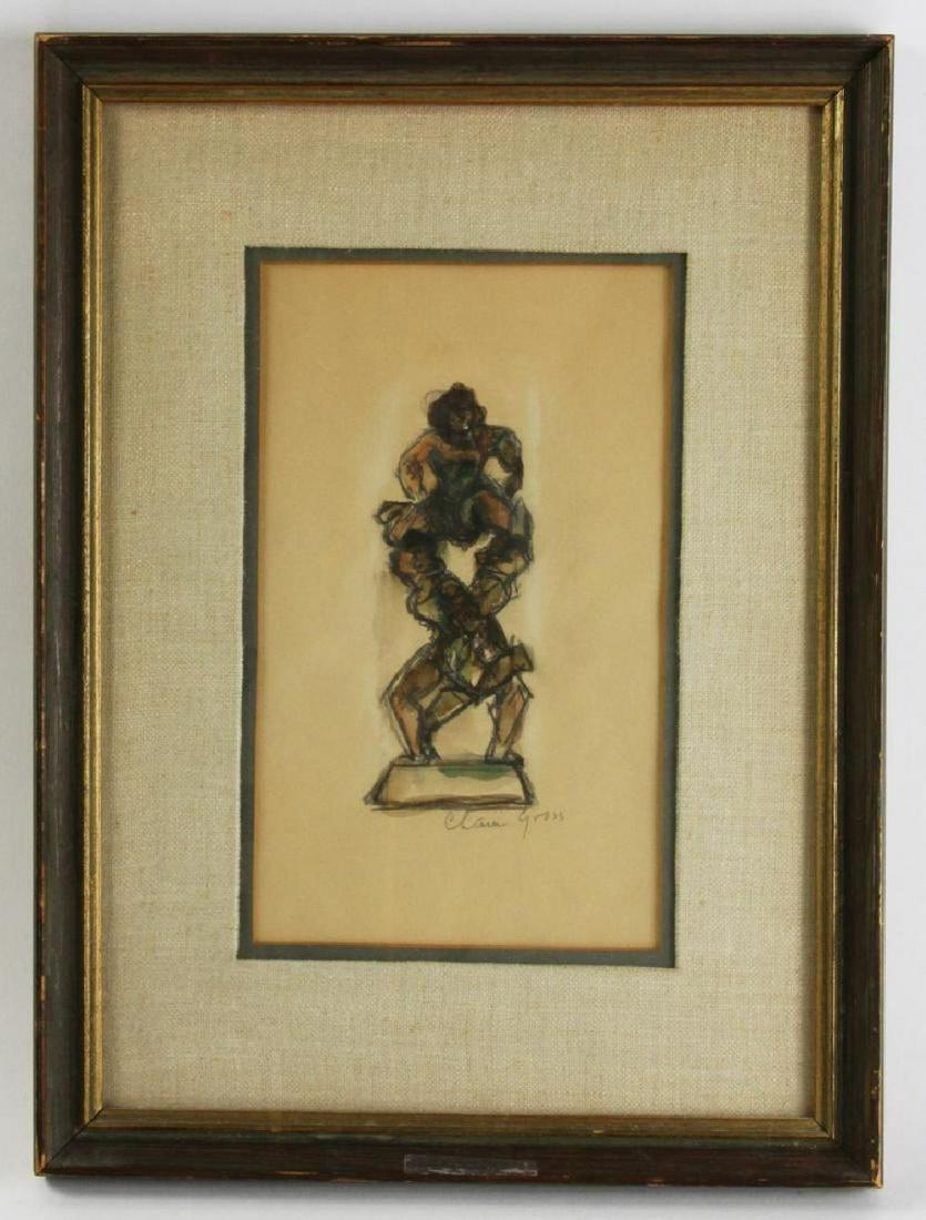 Chaim Gross - Acrobats Original Watercolor: Chaim Gross (1901-1991) ACROBATS, Watercolor Drawing framed 11.5 X 15.5" La Jolla, CA Estate