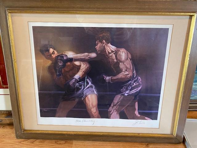 Joe Louis & Max Schmeling signed poster: Sight 20.75 X 16.75" Framed 29.5 X 23.25"