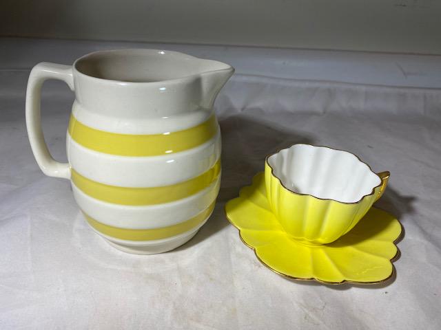 Lot of 2: Creamer container, and bone china tea cup with saucer