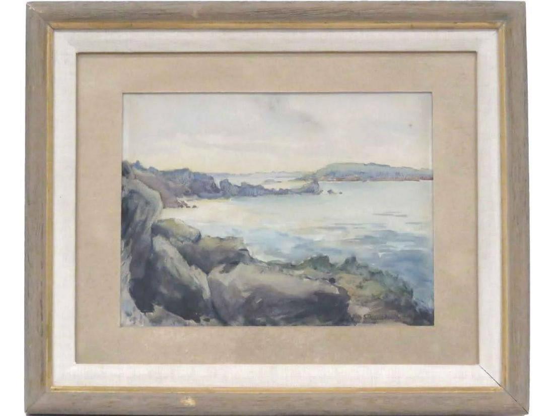JAN STANISLAWSKI - Original Watercolor of Lake: This piece is listed in artists Wiki Profile. Sight 8 X10.5" Signed, Framed and Glazed 14 X17"