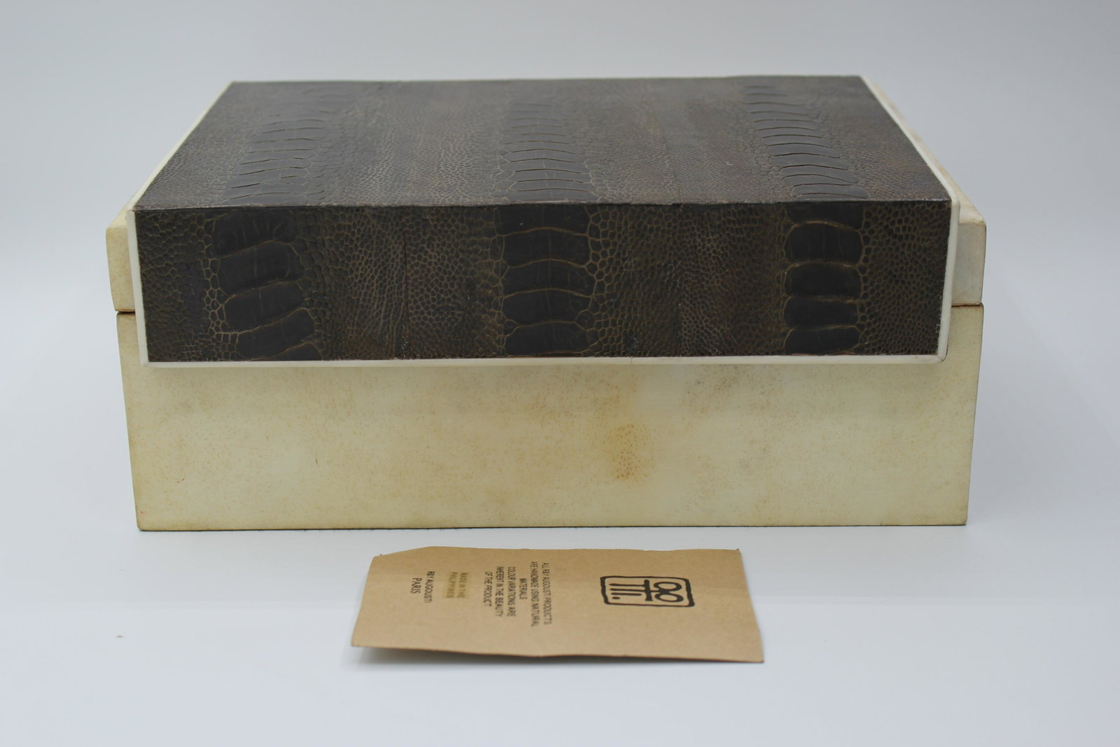 large white and brown Augousti jewelry box: 8x10x4.25