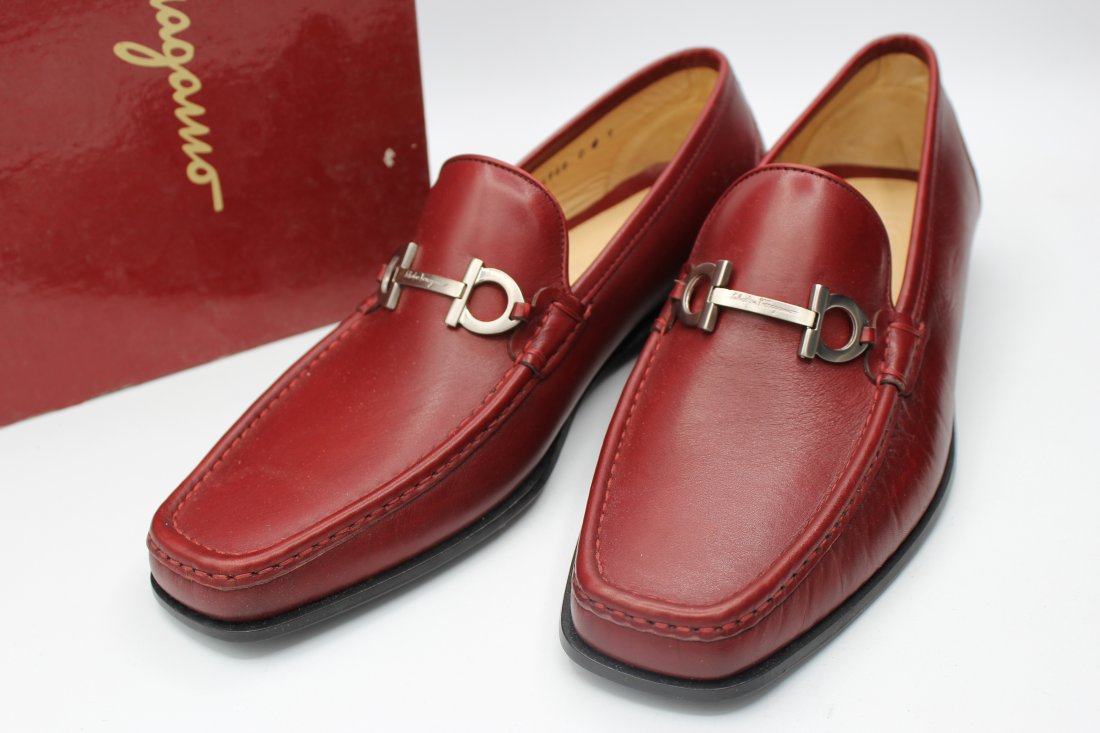Salvatore Ferragamo Cherry R Calf: cherry R calf- cherry red leather with silver buckle- size 9 D- made in italy