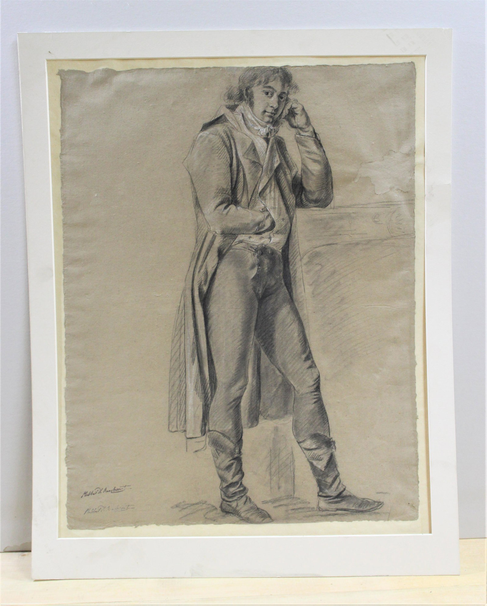 Philibert D'amiens De Ranchicourt (1781-1825): Standing: Provenance: Stair Galleries. Black and white chalk, stamped lower left, unframed. Both 23 1/2 x 18 1/4 in. (sheet).
