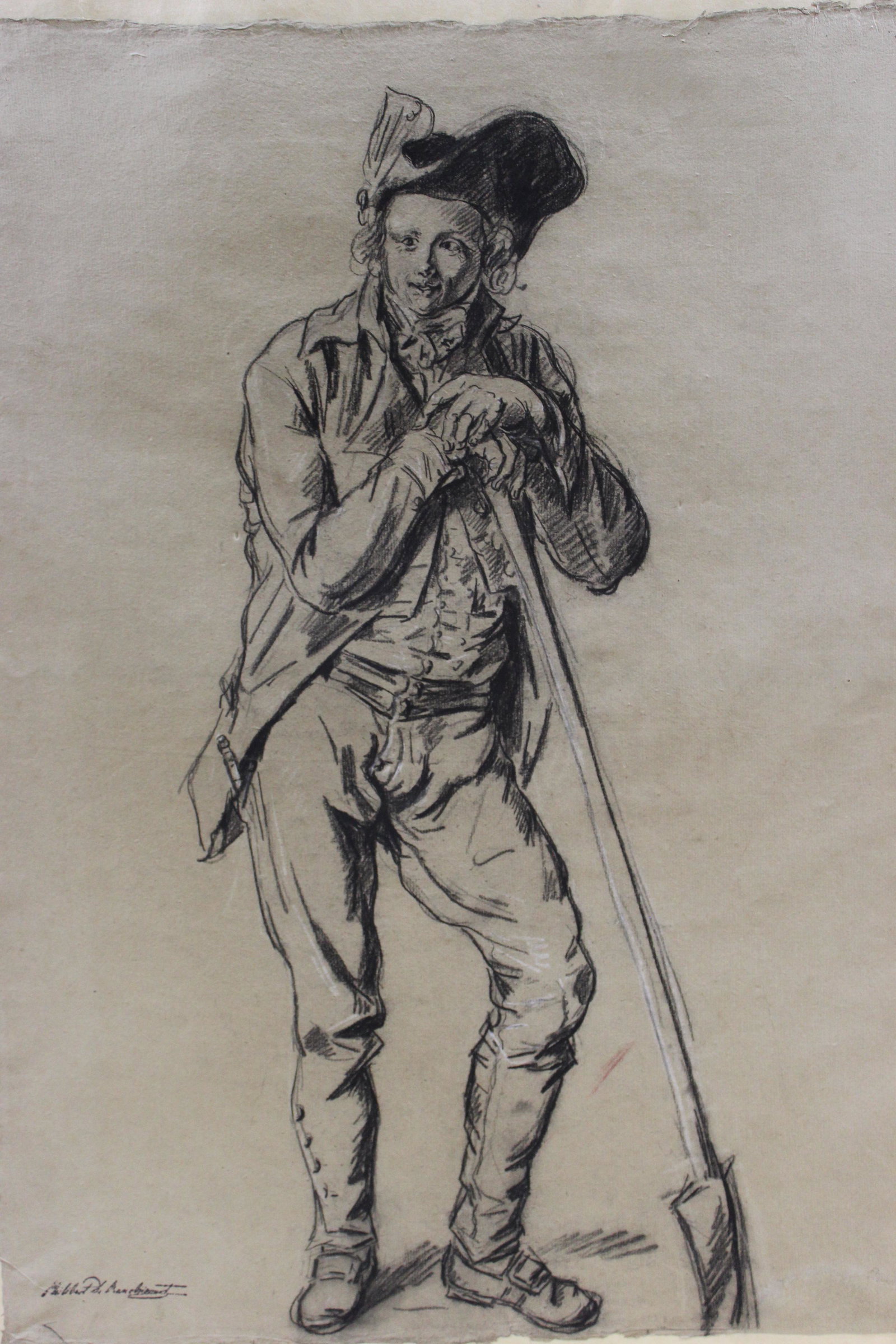 Philibert D'amiens De Ranchicourt (1781-1825): Standing: Provenance: Stair Galleries. Black and white chalk, stamped lower left, unframed. Both 23 1/2 x 18 1/4 in. (sheet).