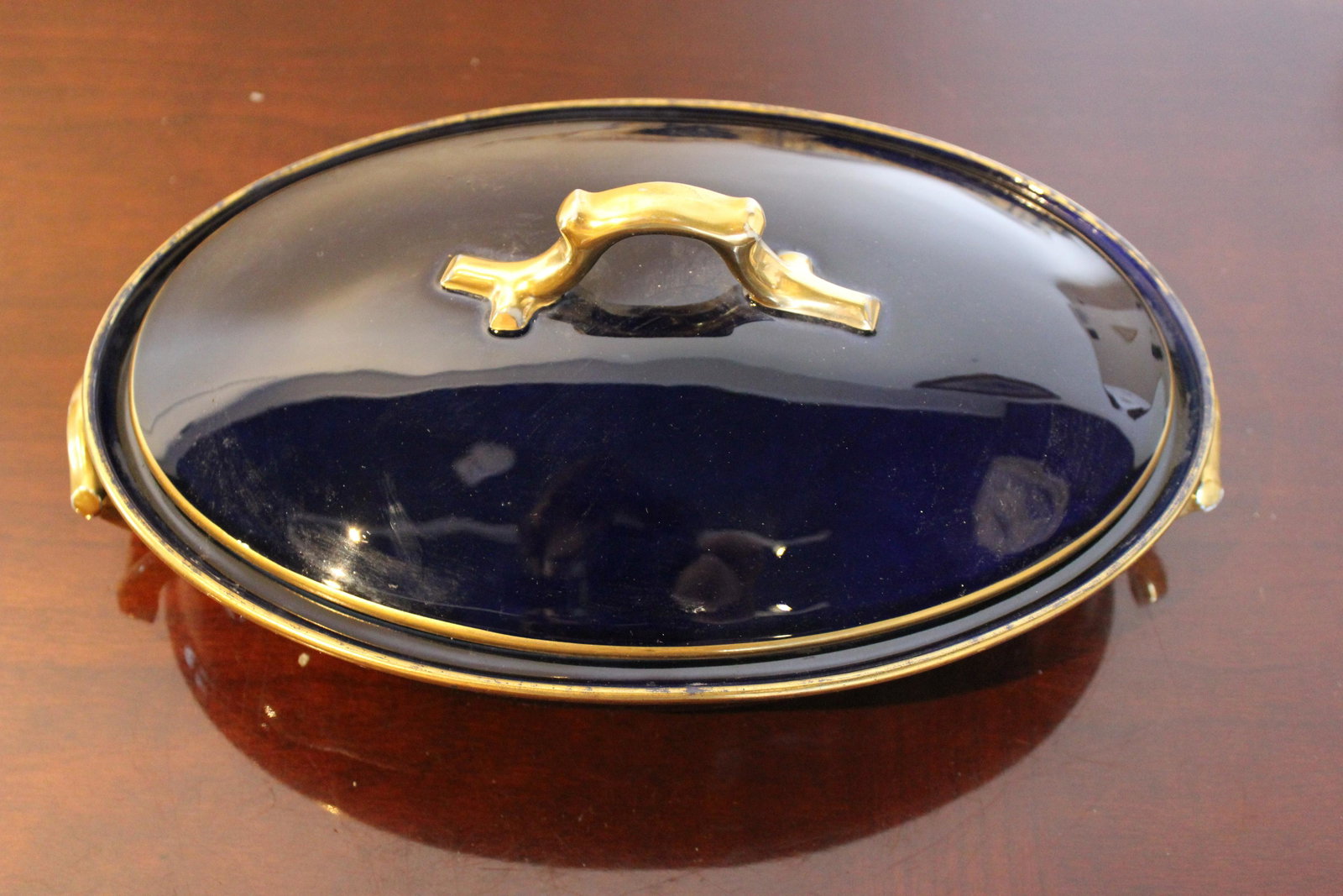 Rare Asprey Vintage Casserole Dish: Gorgeous cobalt blue and gold dish with lid