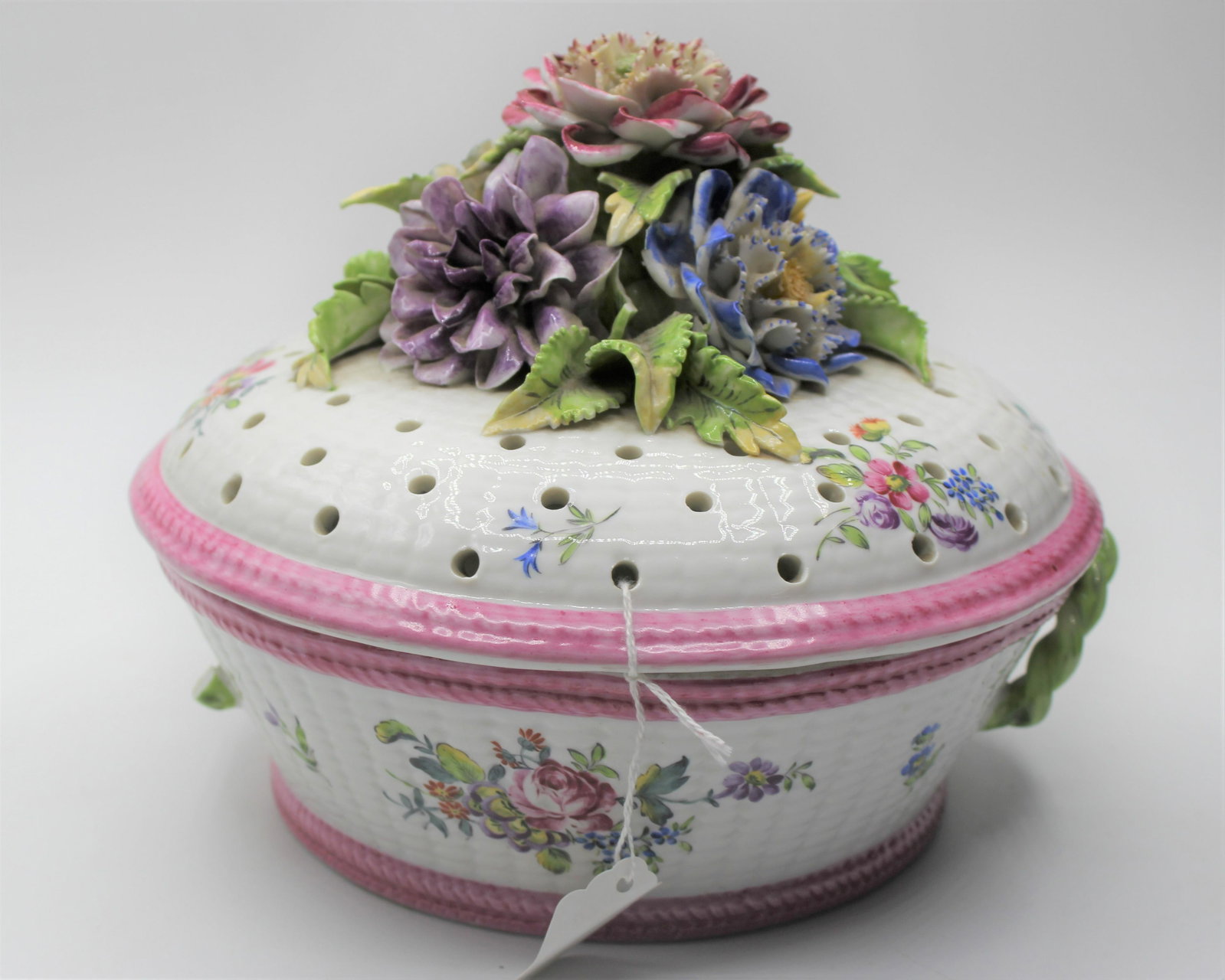 French Earthenware Basket-Formed Potpourri: With lid, signed D.V. 9x7.5. Provenance: Stair Galleries, lot 98/2.
