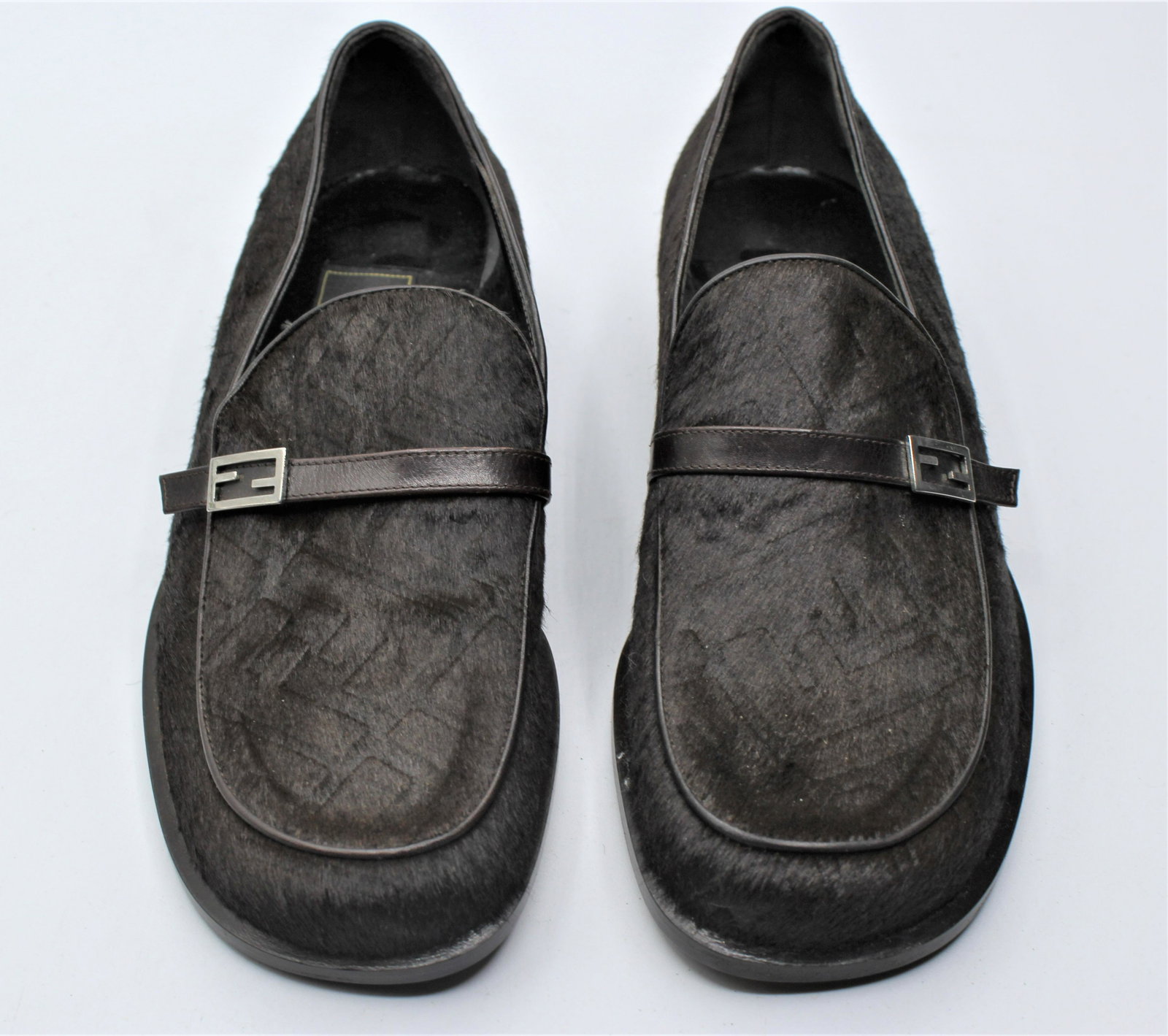 Fendi Dark Brown Flats: Horse hair with silver accents, size 6.5m.