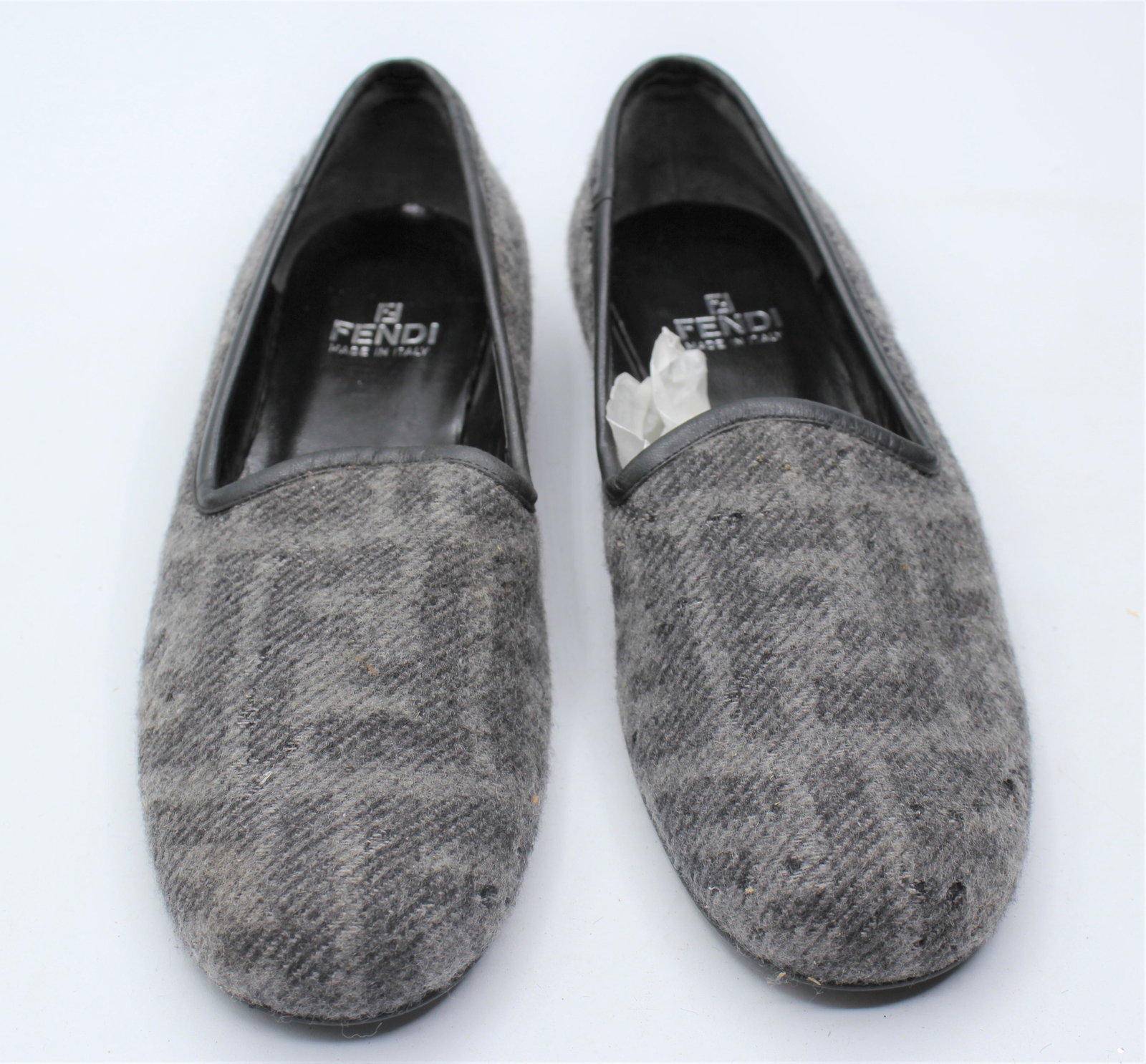 Fendi Gray Flats: Size 6 with rubber soles on bottom front.