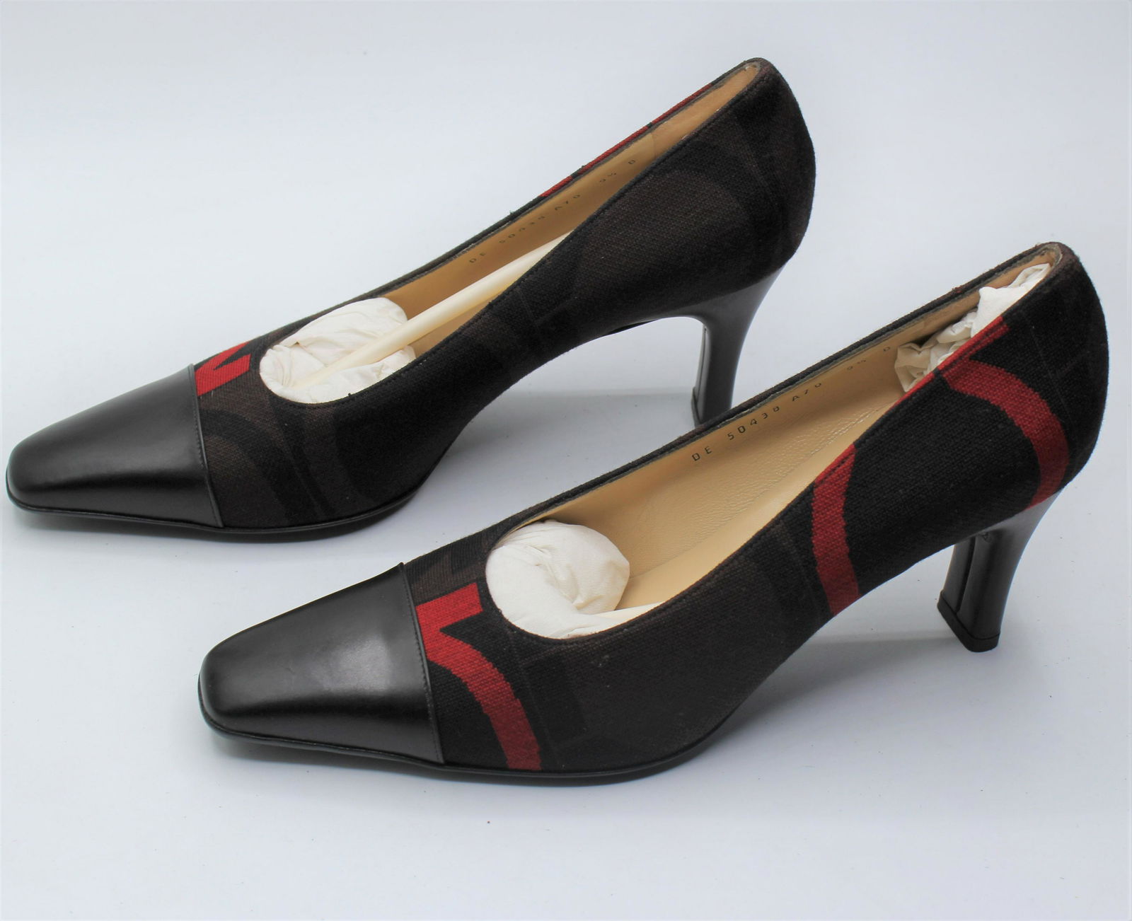 Salvatore Ferragamo Women's Pumps: Brown with black and red accents, size 9.5B.