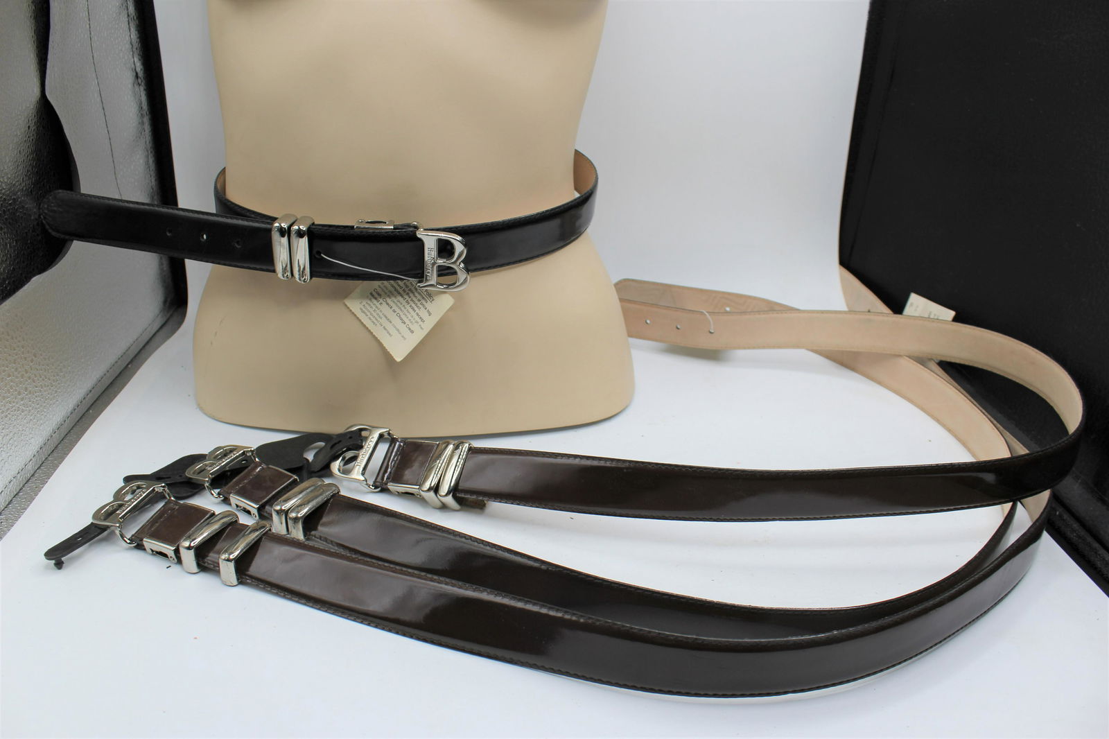 Lot of 4 Burberrys of London Leather Belts: Womens - 3 brown and 1 black, silver accents. Sizes not listed on tags, but appear to be 40+.