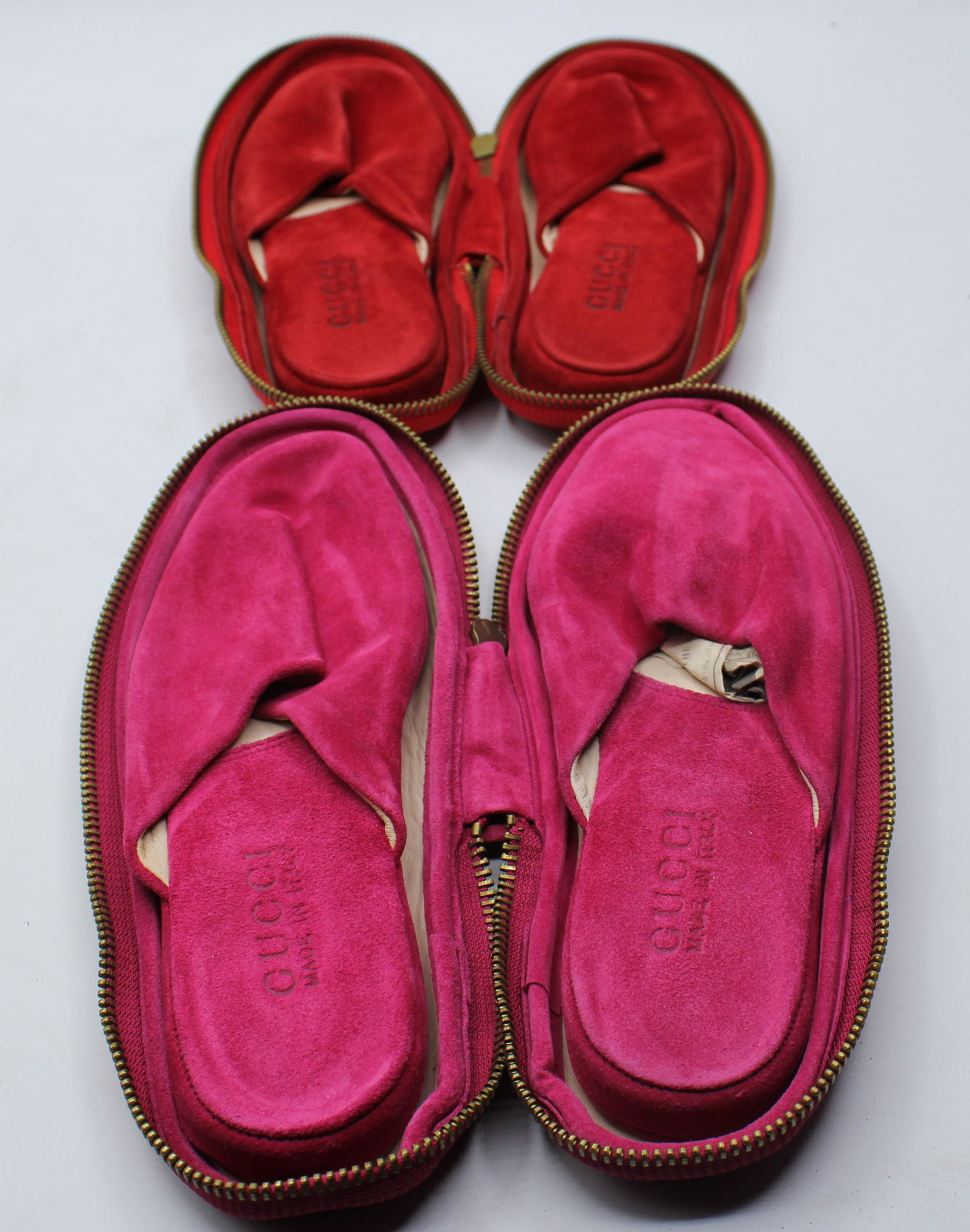 Pair of Gucci Women's Slippers: Red and pink, both size 4
