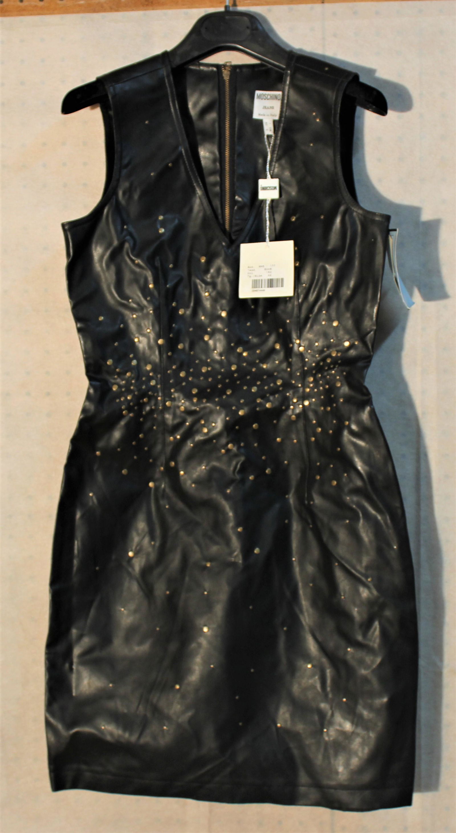 Vintage Moschino Dress: Gold accents, size 42.