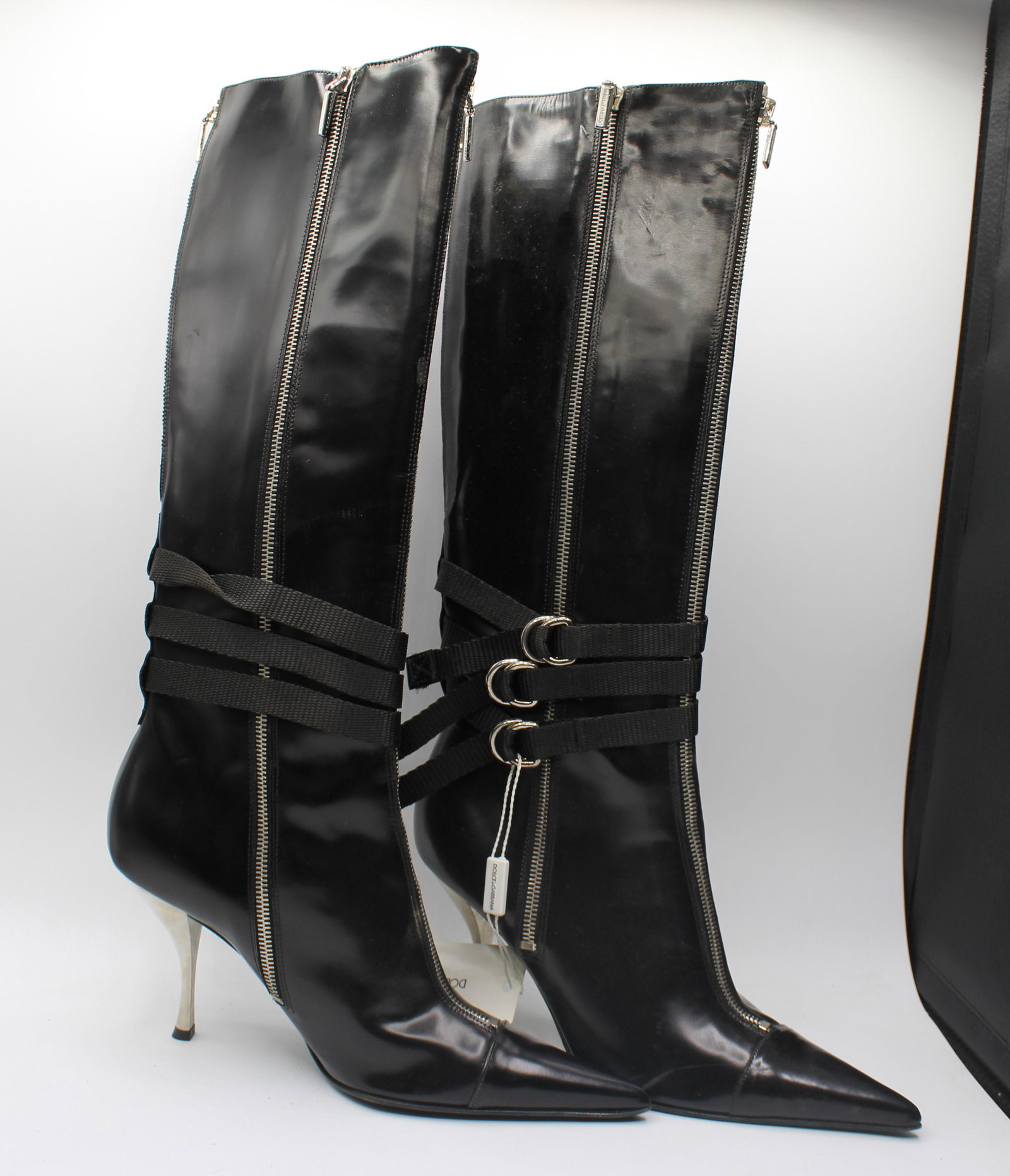 Dolce & Gabana D&G Quad Zipper Boots: Classy new steel heel, quad zipper boots, size 37. Reg Price $711 Euros.