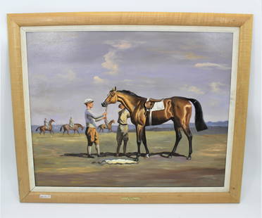 After Sir Alfred Munnings - Chantilly: After Sir Alfred Munnings - Mon Talisman at Chantilly. Oil on canvas, framed professionally. Size - 34.5x28.5.