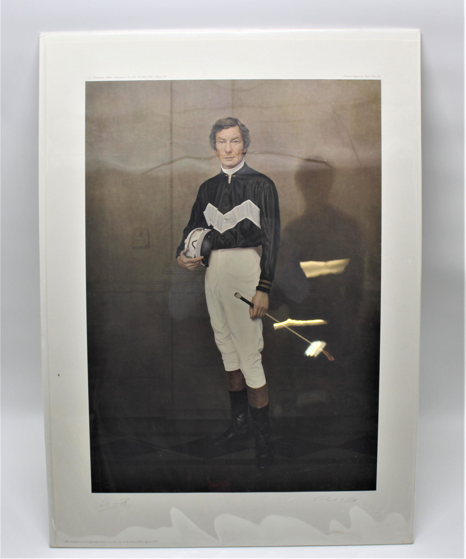 Lester Piggot Supreme Jockey 1983: Limited edition on white wove paper, signed in pencil by jockey and artist. Printed in England by Royal Print LTD. Provenance: Sothebys. Site - 18.5x26.5, Full 24x32.