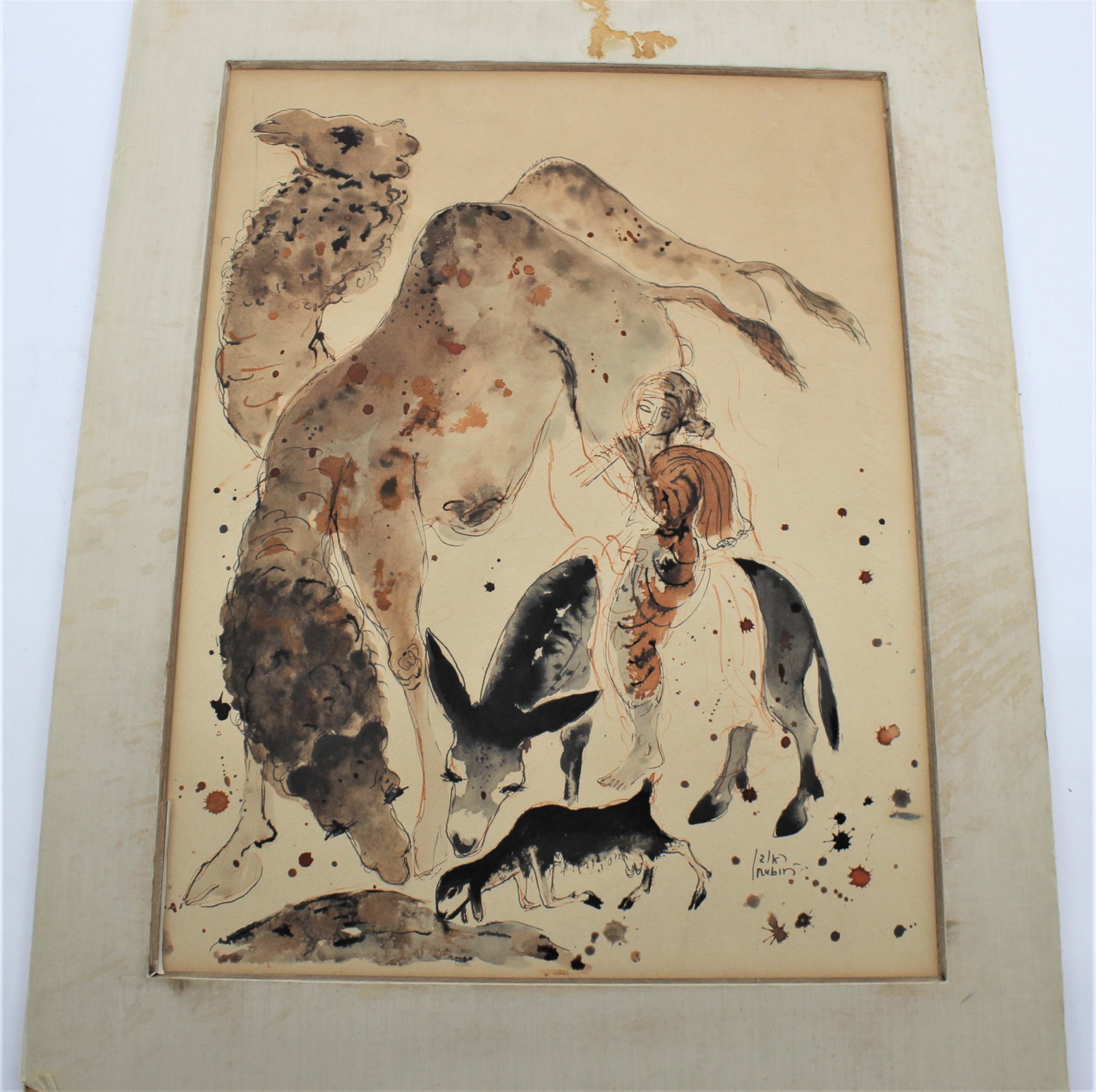 1960 Reuven Rubin Modern Israeli Lithograph: Reuven Rubin"s (1893-1964) Modern Israeli Lithograph "Views Of Israel Judaica Camel Rider" 1960. Matted Lithograph. Site - 19x25, matted 25x31.5.