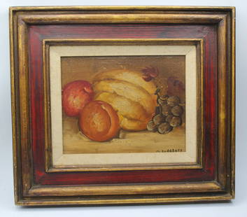 Mario D.Ferrante Vintage Still Life: Mario de Ferrante (1898 - 1992) still life, oil on Canvas, c.1940. Tag - Jeanmarie Gallery Inc. Original wood carved frame - 15x16.5, site - 7.5x9.