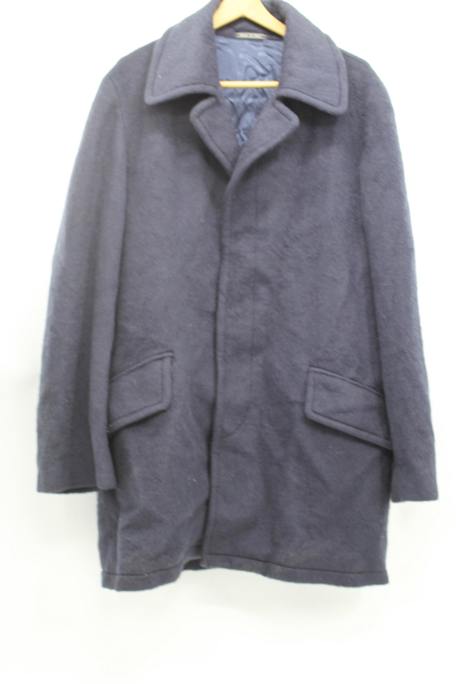 Gene Meyer Men's Blue Wool Coat: Extremely soft virgin wool coat. 1 interior pocket.