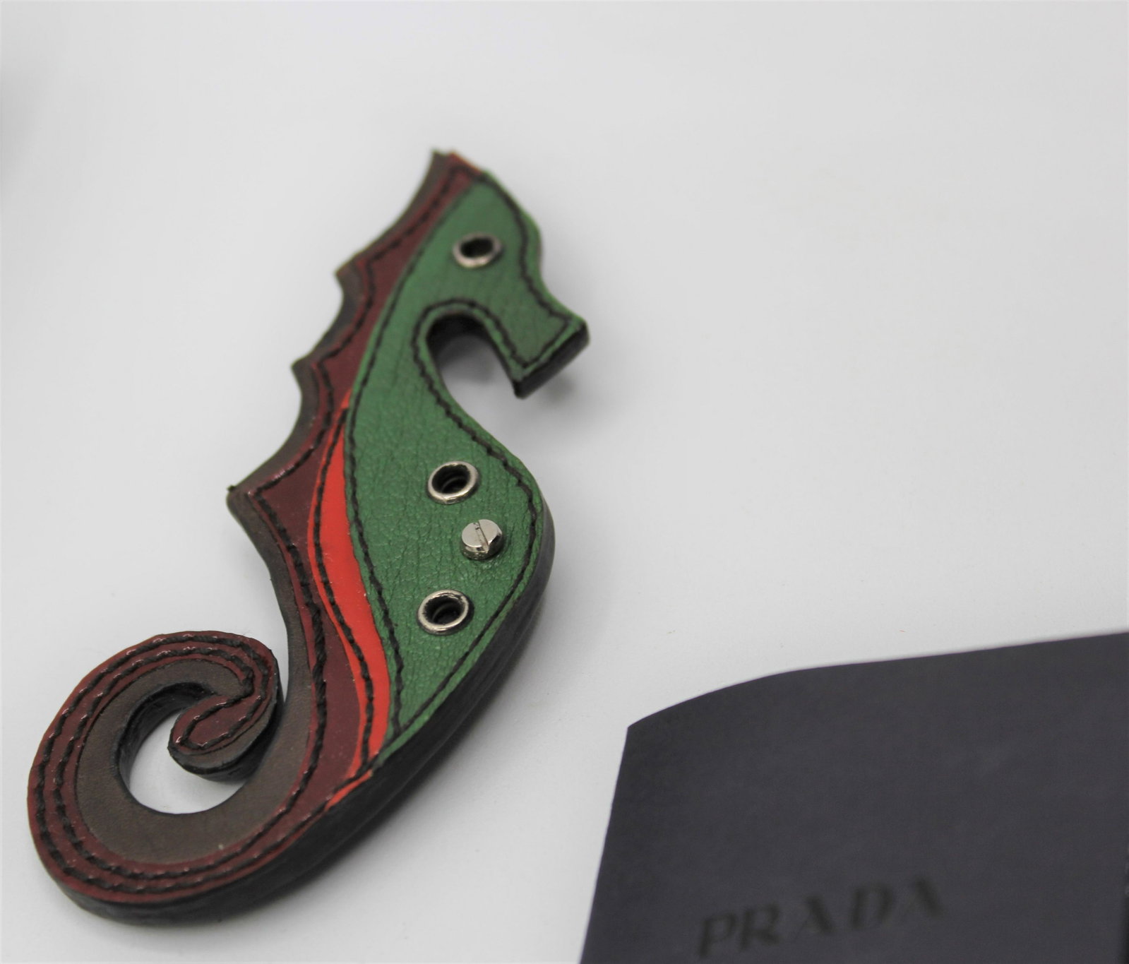 Prada Leather Brooch - "Sea Horse": 2" x 4.25". Made in Italy.