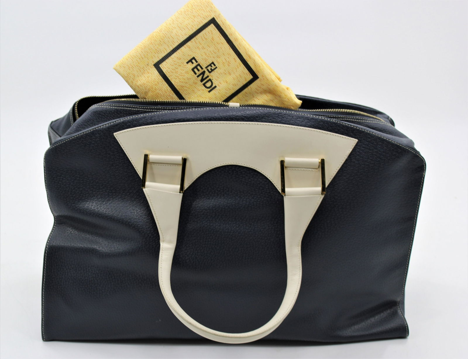 Large Fendi Blue & Cream Leather Tote (1 of 13)