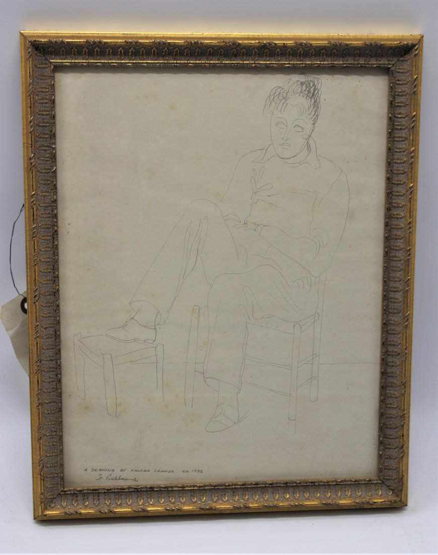 1932 Konrad Cramer (1883-1963) Pencil Drawing: Original pencil signed drawing by listed German-American artist, Konrad Cramer (1888-1963). Pencil signature is dated 1932, lower left. Born in Wurzburg, Germany he emigrated to the US and settled in