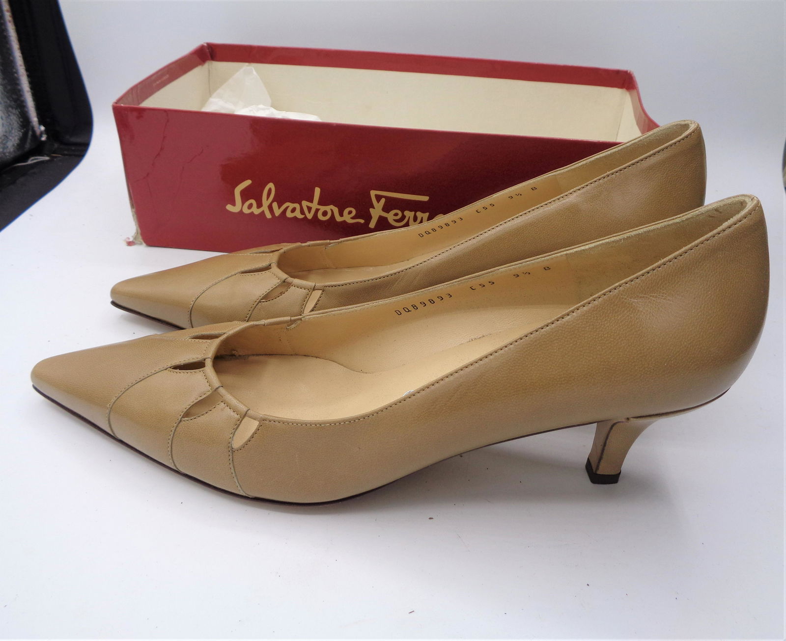 Ferragamo Brown Leather Shoes: Womens size 9.5 - "Penelope" New in box heeled shoes. Brown on brown on nude.