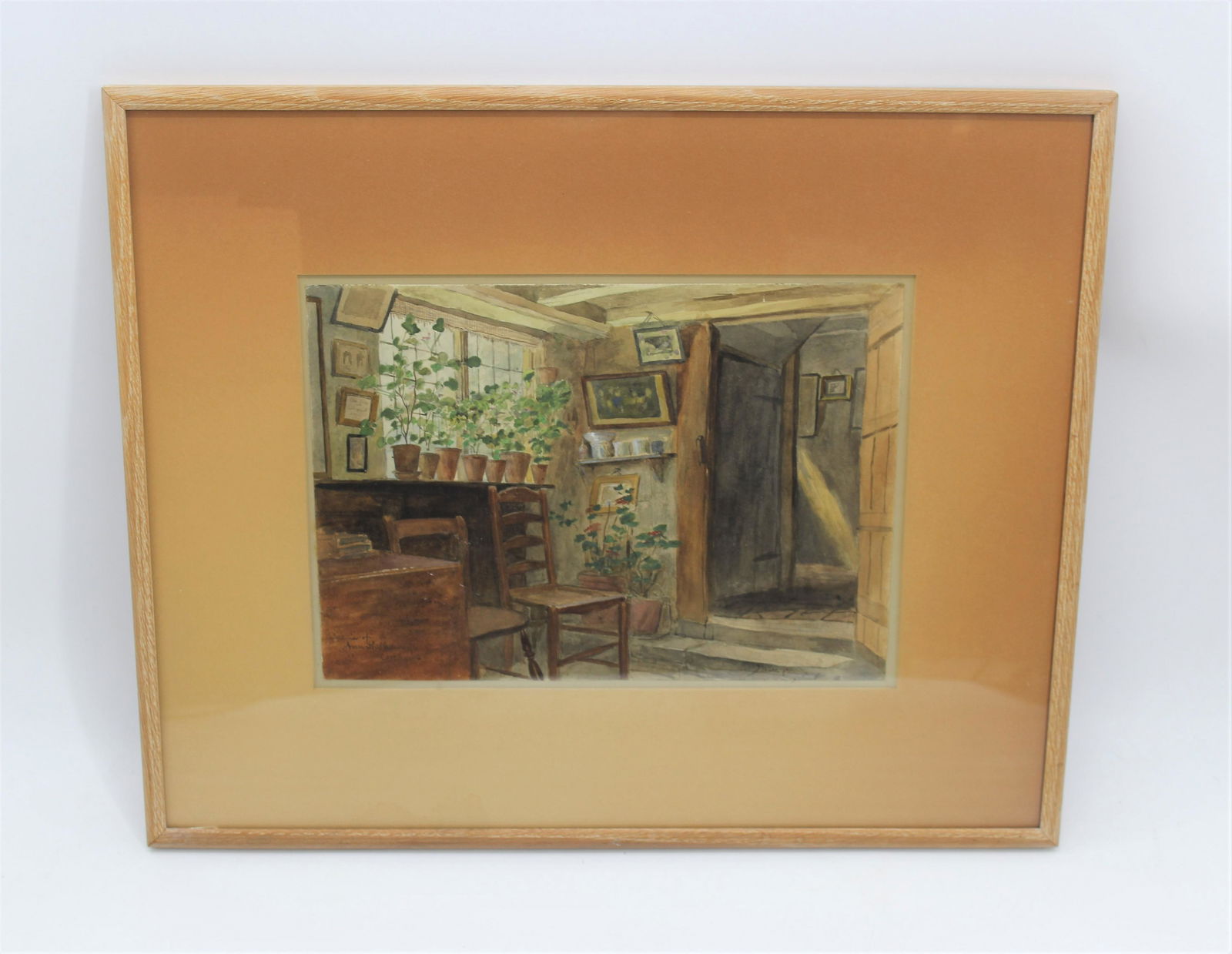 James Wells Champney (1843-1903) Watercolor Painting: James Wells Champney (1843-1903) - 20th Century gouache & watercolor painting. Titled "Interior Ann Hathaway's Cottage" lower left and signed lower right. Site 14x10.5, frame 23x19.