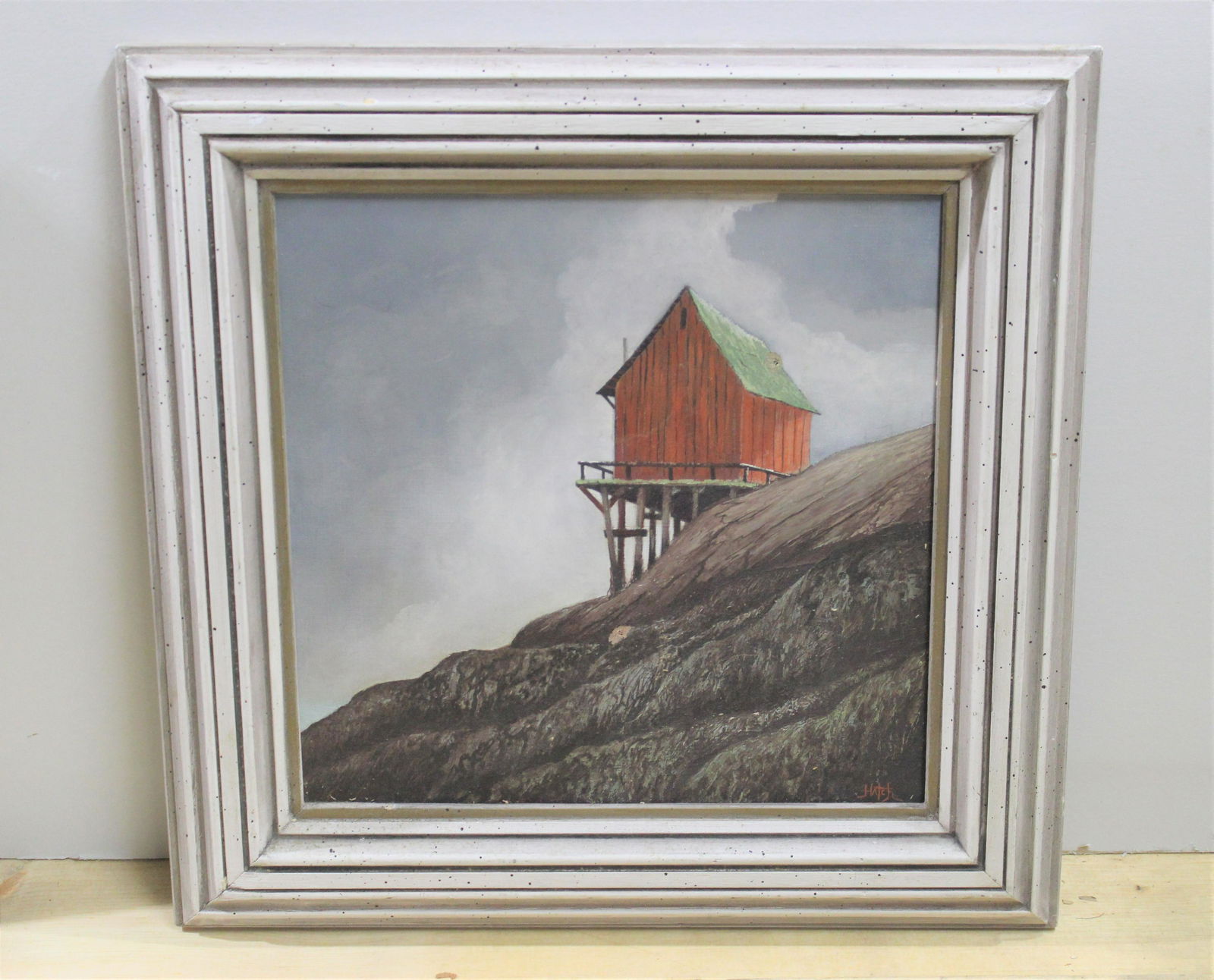 Framed John Hatch Painting Of A Red House On A Cliff (1 of 9)