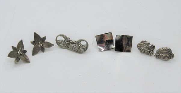 Assorted Sterling Silver Earings: Lot of 4 clip on earings. 15.57 grams.