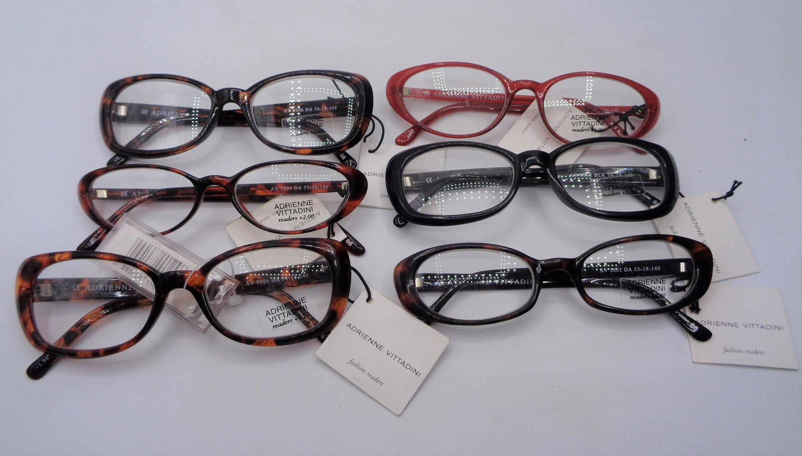 Lot of 6 Adrienne Vittadini Glasses: 6 Adrienne Vittadini Fashion Readers. Strength from 1.00-2.00. All different shapes & colors. Have been in storgae for over two decades. Original price $50.00.