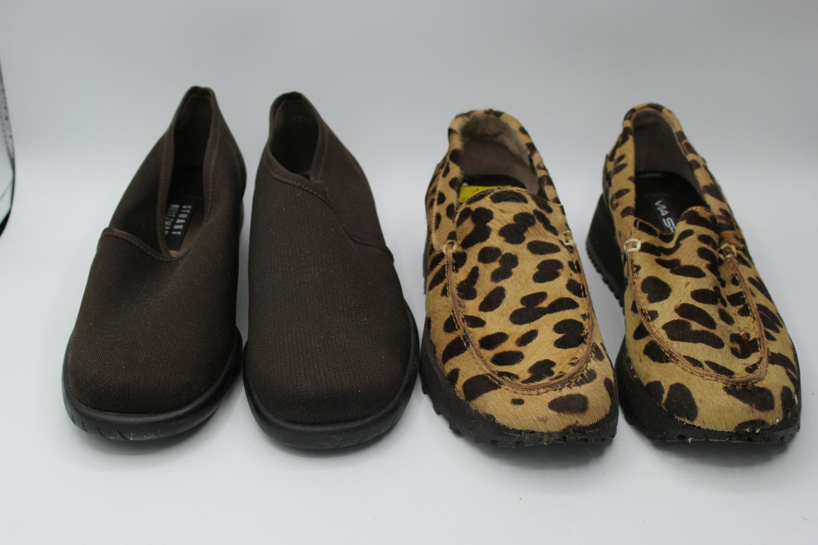 Female Shoes - Via Spiga & Stuart Wetzman: Via - 7 - Noble Leopard & Stuart - 7.5 - Brown Gabardine Stretch